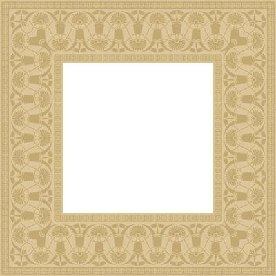 golden classic Greek square ornament. Rectangle of Ancient Greece and Roman Empire. Byzantine painting of walls, floors and ceilings. Decor Europe palace