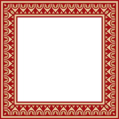 Classic Greek red and gold square ornament. pattern, ancient Hellenic rectangle. European border.