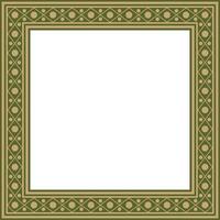 square gold with green ancient Russian ornament. Slavic rectangle, border, frame. Paint royal chambers. vector
