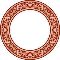 gold with red round classic byzantine ornament. Circle, ring, border, Ancient Greece, Eastern Roman Empire frame. Decor Orthodox vector