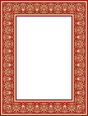 gold with red classic Greek square ornament. Rectangle of Ancient Greece and Roman Empire. Byzantine painting of walls, floors and ceilings. Decor European palace.