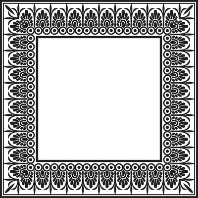 black monochrome classic Greek square ornament. Rectangle of Ancient Greece and Roman Empire. Byzantine painting of walls, floors and ceilings. Decor Europe palace