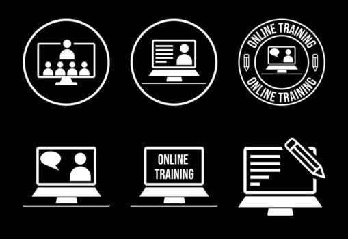 Online training icons set design, Webinar icon for website design, logo, app, template, ui white on black background vector