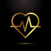 Heartbeat pulse icon, Medical heart sign symbol in gold color style vector