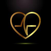 Heartbeat pulse icon design, Medical heart sign symbol in gold color style vector