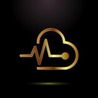 Heartbeat pulse icon illustration, Medical heart sign symbol in gold color style vector
