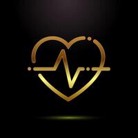 Heartbeat pulse icon design, Medical heart sign in gold color style vector