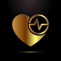 Heartbeat pulse icon design illustration, Medical heart symbol in gold color style vector
