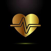 Heartbeat pulse icon design illustration, Medical heart sign in gold color style vector
