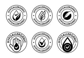 Hypoallergenic tested icons set design. Cosmetic certification label, Hypoallergenic icon sign black on white background vector