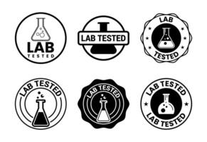 Lab tested icons set design. Laboratory testing product quality certificate symbol, Clinically certified black on white background vector