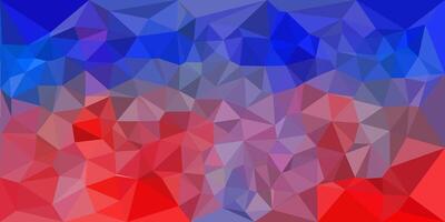 A vibrant abstract background made of red, purple, and blue low-poly geometric shapes, creating a faceted, crystal-like mosaic design. vector
