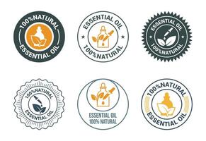 Essential oil icons set design, 100 percent essential oil icon for product certificate tag vector
