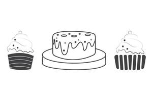 A set of birthday cakes line art vector