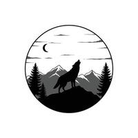 Majestic Wolf Howling at Night in Serene Mountain Landscape vector