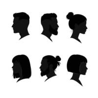 Stylish Silhouettes Six Modern Hairstyles in Profile, Elegant Black and White vector