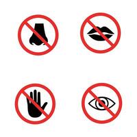 Strict No Touching Prohibited Actions Warning Signs Set vector