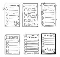 Document note list. Sketch checklist file. Doodle clipboard page, business paper test. Office checkbox questionnaire vector