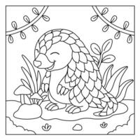cute pangolin coloring pages set in the wild.education about animals for coloring books vector