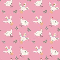 Chickens and bows pattern on pink background vector