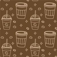 Seamless coffee pattern with takeaway cups and beans for cafe decor and design vector