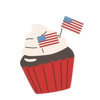 Festive fourth of july cupcake decorated with american flags vector