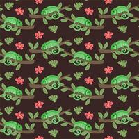 Chameleons on branches with flowers vector