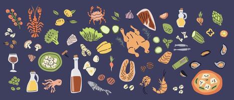 Mediterranean cuisine elements for culinary design and food-themed projects vector