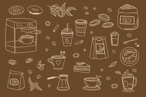 Coffee delight collection with cups, beans, and treats for cafe decor or menu design vector