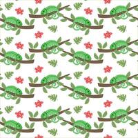 Tropical animal theme with chameleons and exotic flowers for textile and wallpaper design vector