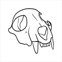 Animal skull with fangs. Hand drawn black and white illustration of a animal skull with sharp teethin line art style. Hand drawn skull sketch. Bones painted by black inks vector