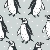 Seamless penguin pattern in flat , cute black and white icons with icy blue background vector
