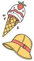 ice cream cone and summer hat icons vector