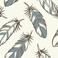 Whimsical feather pattern in , boho style in soft blues and browns, elegant hand-drawn aesthetic vector