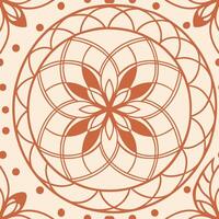 A symmetrical floral pattern with geometric shapes, terracotta color on a light beige background vector