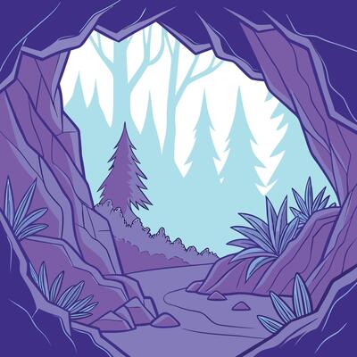 Crystal cave abstract design in , jagged shapes in purples and blues, glowing edge effects