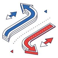 arrows in isometric style, direction and flow concept in blue and red, dynamic and modern vector