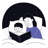 A parent reading to their child at bedtime vector