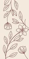 Minimalist brown floral lines on a beige background. vector