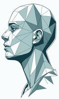 Geometric low poly of a white skinned woman, short hair, side view, with a white background vector
