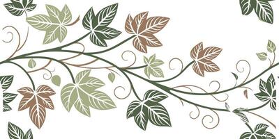 Elegant vine and leaf seamless background, earthy greens and muted browns, subtle hand-drawn look in flat design vector