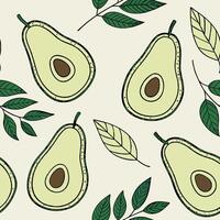 Repeating avocado icon pattern in flat design, bright green and brown on light cream background vector