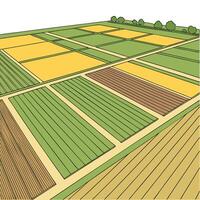 Aerial view of a patchwork of agricultural fields with different crops vector