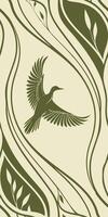 A flying duck with open wings, surrounded by curved lines, in a beige background vector