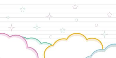 Cute pastel cloud background with colorful stars and lined paper design for children art work or notes vector