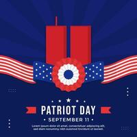 Patriot Day greeting background with red twin tower and American flag on blue background suitable for social media post vector