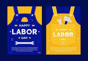 Happy Labor Day poster template set with yellow and blue color. Labor Day poster with hammer, wrench, and construction helmet on yellow and blue background vector