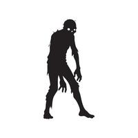 Creepy zombie silhouette with glowing eyes walking slowly isolated on white background silhouette vector