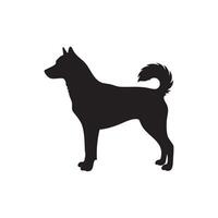 Black silhouette of a standing dog with a curled tail isolated on white background silhouette vector