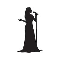Woman singing into microphone silhouette isolated on white background vector